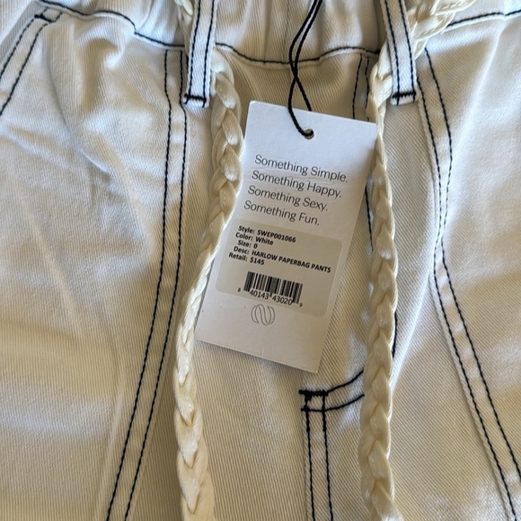 Something Navy White Harlow Paperbag Rope Tie Belt Pants Size 0 - Picture 3 of 3